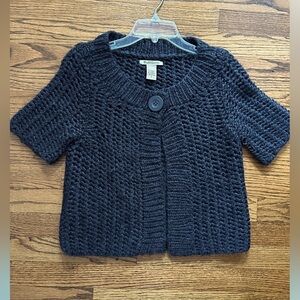 Wool Short Sleeve Cardigan Dark Charcoal